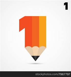 Creative pencil symbol and number one sign,business and education idea,abstract background.vector illustration