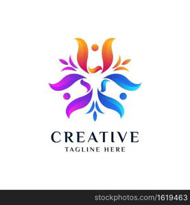 Creative People Group Logo Design with Abstract Colorful Shape Concept.