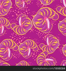 Creative pink anthurium flowers seamless pattern. Bright tropical botanical wallpaper. Trendy exotic hawaiian plants backdrop. Design for fabric , textile print, surface, wrapping paper, cover.. Creative pink anthurium flowers seamless pattern. Bright tropical botanical wallpaper. Trendy exotic hawaiian plants backdrop.