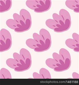 Creative pink flowers seamless pattern on light background. Doodle floral wallpaper for fabric design, textile print, wrapping, kitchen textile. Vector illustration. Creative pink flowers seamless pattern on light background. Doodle floral wallpaper