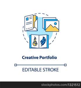Creative portfolio concept icon. Designer works advertisement idea thin line illustration. Design studio artworks samples. Vector isolated outline RGB color drawing. Editable stroke