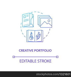 Creative portfolio, design studio magazine concept icon. Artwork samples menu idea thin line illustration. Workshop advertisement, leaflet. Vector isolated outline RGB color drawing