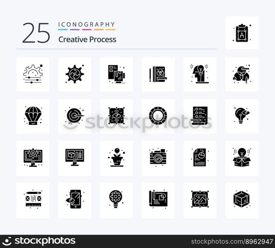 Creative Process 25 Solid Glyph icon pack including design. process. process. creative. man