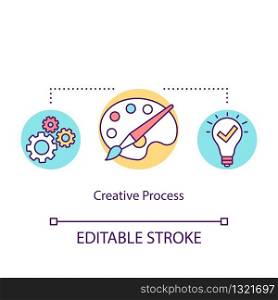 Creative process concept icon. Idea generation, plan forming, paperwork idea thin line illustration. Sketches and design creation. Vector isolated outline RGB color drawing. Editable stroke