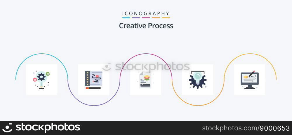 Creative Process Flat 5 Icon Pack Including modeling. creative. process. process. idea