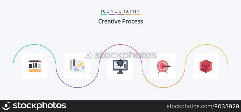 Creative Process Flat 5 Icon Pack Including . object. process. process. target