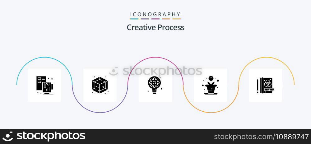Creative Process Glyph 5 Icon Pack Including . process. process. creative. process