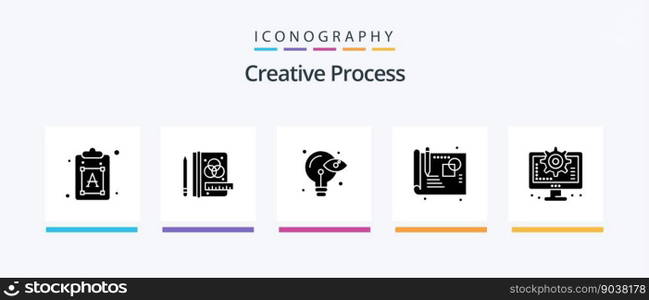 Creative Process Glyph 5 Icon Pack Including setting. interface. process. computer. process. Creative Icons Design