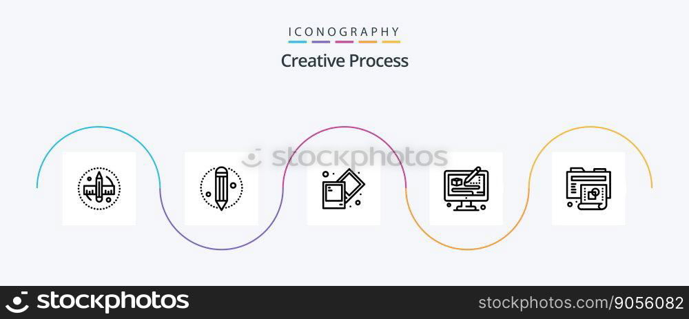 Creative Process Line 5 Icon Pack Including folder. process. process. creative. modeling