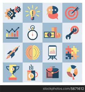 Creative process research brainstorming productivity icons set isolated vector illustration