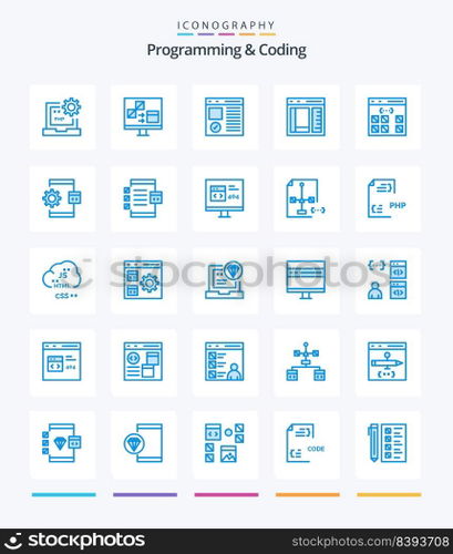 Creative Programming And Coding 25 Blue icon pack  Such As develop. app. develop. page. develop