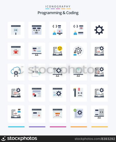 Creative Programming And Coding 25 Flat icon pack  Such As bug. app. development. process. develop