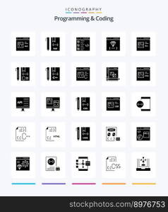 Creative Programming And Coding 25 Glyph Solid Black icon pack  Such As coding. app. file. list. develop