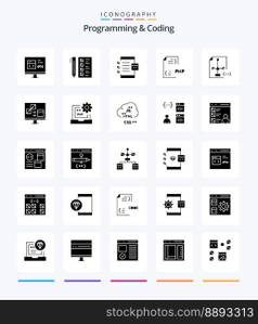 Creative Programming And Coding 25 Glyph Solid Black icon pack  Such As development. coding. development. device. develop