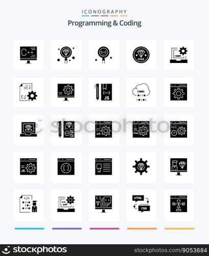 Creative Programming And Coding 25 Glyph Solid Black icon pack  Such As file. develop. programming. programming. develop