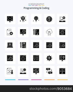 Creative Programming And Coding 25 Glyph Solid Black icon pack  Such As file. develop. programming. programming. develop