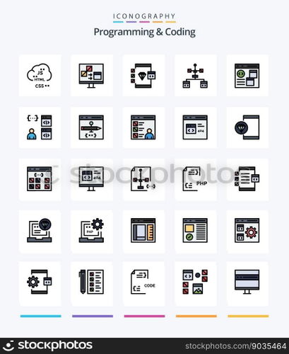 Creative Programming And Coding 25 Line FIlled icon pack  Such As develop. app. develop. development. coding