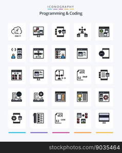 Creative Programming And Coding 25 Line FIlled icon pack  Such As develop. app. develop. development. coding