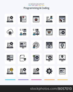 Creative Programming And Coding 25 Line FIlled icon pack  Such As development. browser. develop. programmer. development