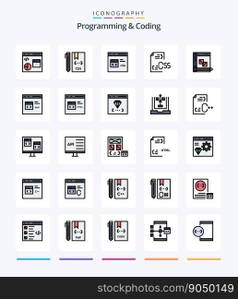 Creative Programming And Coding 25 Line FIlled icon pack  Such As development. coding. develop. file. develop