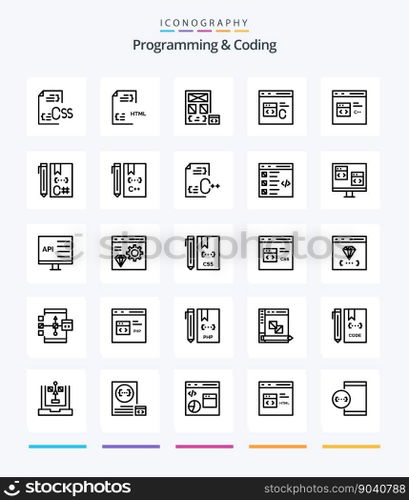 Creative Programming And Coding 25 OutLine icon pack  Such As coding. c. file. page. develop
