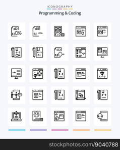 Creative Programming And Coding 25 OutLine icon pack  Such As coding. c. file. page. develop