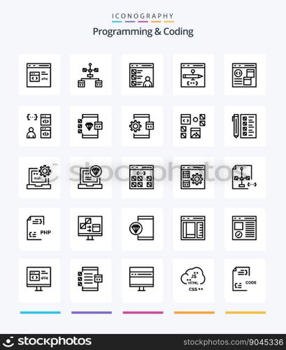 Creative Programming And Coding 25 OutLine icon pack  Such As develop. business. development. programming. development