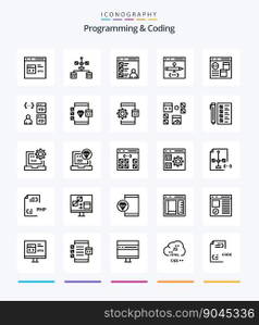 Creative Programming And Coding 25 OutLine icon pack  Such As develop. business. development. programming. development