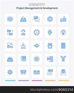 Creative Project Management And Development 25 Blue icon pack  Such As list. conversation. box. mailing. project