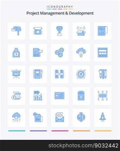 Creative Project Management And Development 25 Blue icon pack  Such As product. launch. release. box. reward