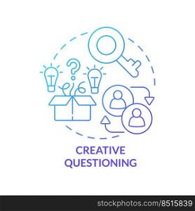 Creative questioning blue gradient concept icon. Effective coaχng process abstract idea thin li≠illustration. Brainstorming process. Isolated outli≠drawing. Myriad Pro-Bold font used. Creative questioning blue gradient concept icon