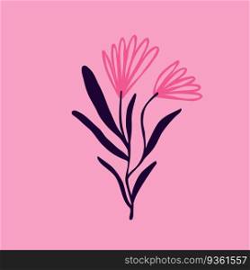 Creative quirky pink flowers, bright card with wildflowers in vibrant colors. quirky pink flowers, bright card with wildflowers in vibrant colors
