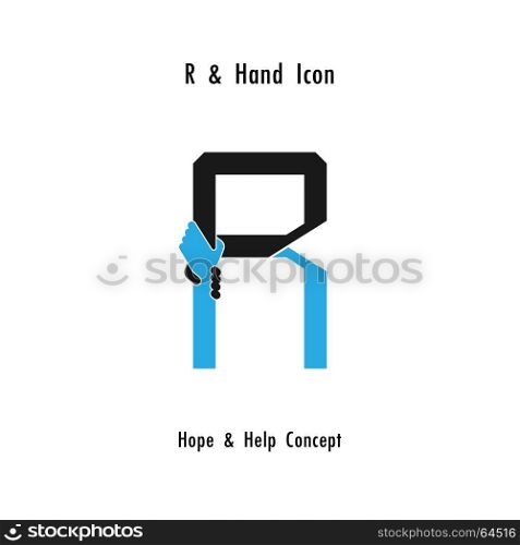 Creative R- alphabet icon abstract and hands icon design vector template.Business offer,partnership,hope,support or help concept.Corporate business and industrial logotype symbol.Vector illustration