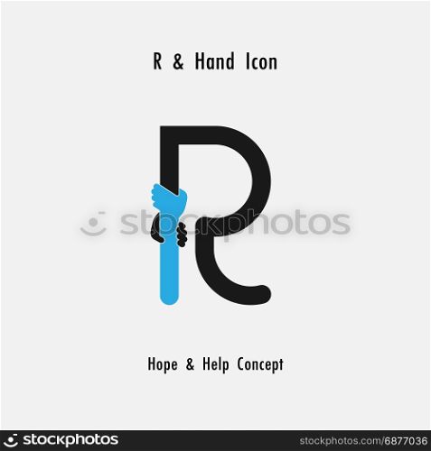 Creative R- alphabet icon abstract and hands icon design vector template.Business offer,partnership,hope,support or help concept.Corporate business and industrial logotype symbol.Vector illustration