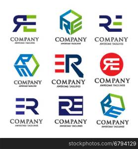 creative RE letter logo set, innovative RE letter vector set