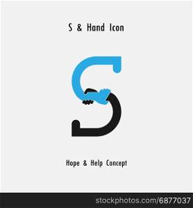Creative S- alphabet icon abstract and hands icon design vector template.Business offer,partnership,hope,support or help concept.Corporate business and industrial logotype symbol.Vector illustration