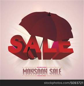 Creative Sale Design Of Monsoon Offer With 3D Word SALE and Umbrella.