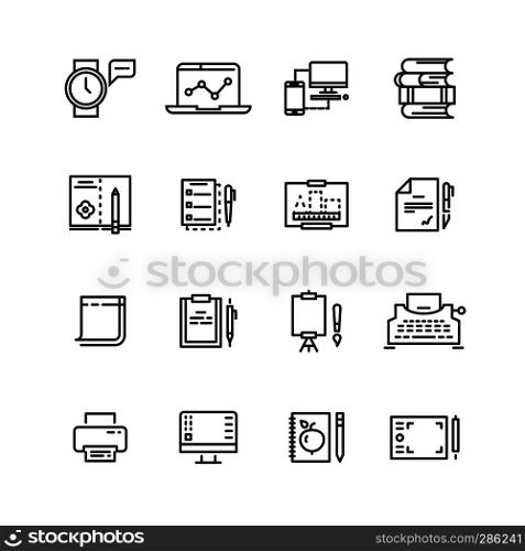 Creative, science, writing tools line icons set. Education and study, vector illustration. Creative, science, writing tools line icons set