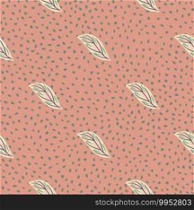 Creative seamless pattern in hand drawn style with somple leaf silhouettes. Pale pink dotted background. Designed for fabric design, textile print, wrapping, cover. Vector illustration. Creative seamless pattern in hand drawn style with somple leaf silhouettes. Pale pink dotted background.