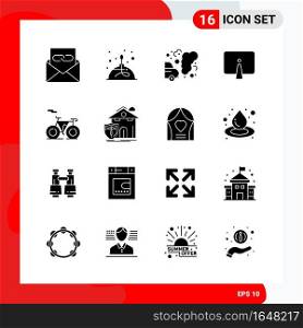 Creative Set of 16 Universal Glyph Icons isolated on White Background. Creative Black Icon vector background