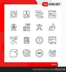 Creative Set of 16 Universal Outline Icons isolated on White Background.. Creative Black Icon vector background