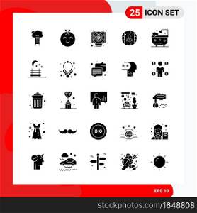 Creative Set of 25 Universal Glyph Icons isolated on White Background. Creative Black Icon vector background