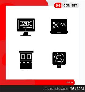 Creative Set of 4 Universal Glyph Icons isolated on White Background. Creative Black Icon vector background