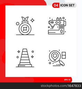 Creative Set of 4 Universal Outline Icons isolated on White Background.. Creative Black Icon vector background