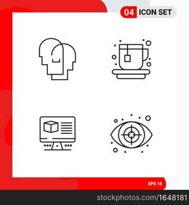 Creative Set of 4 Universal Outline Icons isolated on White Background.. Creative Black Icon vector background