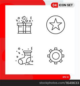Creative Set of 4 Universal Outline Icons isolated on White Background.. Creative Black Icon vector background