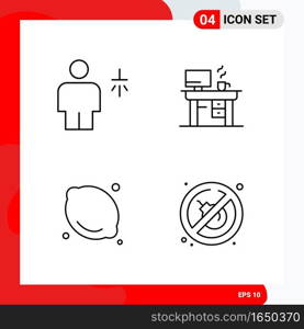 Creative Set of 4 Universal Outline Icons isolated on White Background.. Creative Black Icon vector background