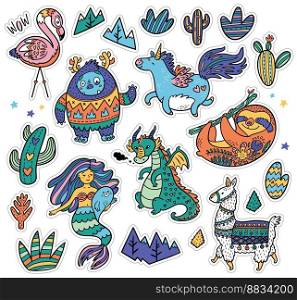 Creative set with yeti unicorn dragon mermaid vector image