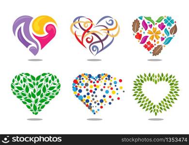 creative shape of heart or love colorful vector logo set