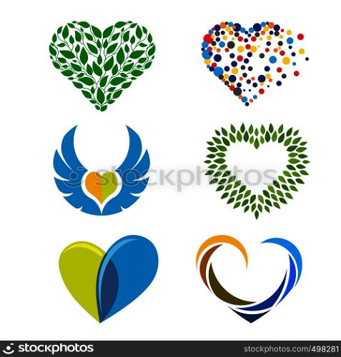 creative shape of heart or love colorful vector logo set
